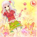  anko_kinako candy food food_as_clothes food_themed_clothes heart navel original pink_hair red_eyes side_ponytail solo 