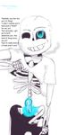  animextremex blue_eyes bone english_text erection glowing hi_res lifting male monster penis precum sans_(undertale) showing skeleton sweat text undertale video_games 