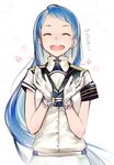  ^_^ armband bangs blue_hair closed_eyes gloves kantai_collection long_hair military military_uniform open_mouth pan-pa-ka-paaan! sailor_collar samidare_(kantai_collection) smile solo star suzume_yuu swept_bangs translated uniform very_long_hair white_gloves 