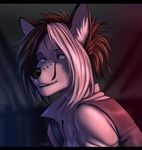  anthro canine clothed clothing dimikendal101 facial_piercing female fur hair half-closed_eyes inner_ear_fluff mammal multicolored_hair nose_piercing piercing smile solo teeth two_tone_hair white_fur 