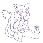  anthro black_and_white female fur hair lonbluewolf looking_at_viewer monochrome pawpads paws sergal simple_background sitting sketch solo white_background 