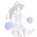  2015 anthro blue_eyes blush brown_hair canine cheerleader clothed clothing cute digital_media_(artwork) dress female flat_chested fox hair happy long_hair looking_at_viewer mammal pom_poms popopoka_(artist) shirt simple_background skinny smile solo spots tank_top white_background 