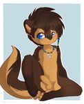  balls blue_eyes brown_fur brown_hair claralaine cub erection fur hair humanoid_penis jewelry male mammal mustelid necklace otter partially_retracted_foreskin penis simple_background sitting solo uncut young 