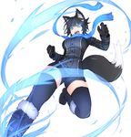  animal_ears boots fox_ears fox_tail fur_boots fur_trim ganesagi jacket kicking knee_boots nanashi_(ganesagi) open_mouth original scarf short_shorts shorts solo tail 