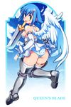  :p ass blue_hair blue_panties boots copyright_name elbow_gloves full_body gloves greaves green_eyes metal_boots nanael panties polka_dot polka_dot_panties queen's_blade short_hair skirt smile solo sword thigh_boots thighhighs tongue tongue_out underwear weapon white_gloves white_skirt white_wings wings yu_3 