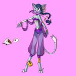  &lt;3 2015 ameliawolfe anklet anthro armlet blood bracelet breasts cat clothed clothing dreamkeepers duo ear_piercing feline female fur green_fur harem_outfit jewelry lilith_calah mammal navel nosebleed piercing purple_background purple_eyes skimpy 