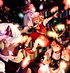  absurdres apron ascot bad_id bad_pixiv_id blonde_hair book bookshelf capelet clenched_teeth crystal danmaku dress fingernails flandre_scarlet flying four_of_a_kind_(touhou) gloves glowing glowing_eyes hat hat_ribbon highres kirisame_marisa library long_fingernails long_sleeves mary_janes mob_cap multiple_girls multiple_persona nail_polish open_book open_mouth orange_eyes orange_hair ouka_musci outstretched_arms patchouli_knowledge puffy_sleeves purple_hair red_eyes ribbon shirt shoes short_sleeves sitting skirt skirt_set smile socks teeth touhou vest waist_apron white_legwear wings witch_hat wrist_cuffs 