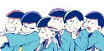  :t ;3 black_hair brothers chokota closed_eyes formal jitome male_focus matsuno_choromatsu matsuno_ichimatsu matsuno_juushimatsu matsuno_karamatsu matsuno_osomatsu matsuno_todomatsu messy_hair multiple_boys one_eye_closed osomatsu-kun osomatsu-san pile-up sextuplets siblings simple_background smile suit sweatdrop upper_body wall-eyed white_background 