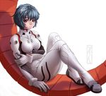  ayanami_rei blue_hair bodysuit breasts full_body kotikomori medium_breasts neon_genesis_evangelion plugsuit red_eyes shadow signature sitting solo white_bodysuit 