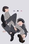  bad_id bad_pixiv_id black_hair brothers formal grey_background looking_at_another looking_down male_focus matsuno_ichimatsu matsuno_todomatsu mochida64 multiple_boys osomatsu-kun osomatsu-san police police_uniform siblings sitting sitting_on_person suit uniform 