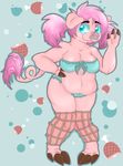  anthro bikini blue_eyes clothing female hair hi_res hooves jubileus mammal midriff overweight pig pink_hair porcine snout solo swimsuit 