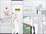  2015 blonde_hair bowl cereal clothed clothing comic elf english_text eyewear female food gentlemanpaux glasses green_eyes hair high_heels humanoid lab_coat laboratory long_hair magazine marienne_silverleaf penis_tentacles pointy_ears ponytail science sign spoon tentacles text 