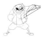  action_lines bone clothing coat glare glowing glowing_eyes grin lapinbeau looking_at_viewer monochrome monster sans skeleton sketch speed undertale video_games 