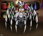  2015 arachnid arthropod blue_eyes bottle bracelet breasts cleavage clothed clothing drider equine female friendship_is_magic gold_(metal) hi_res inside jewelry mammal my_little_pony neck_rings piercing posion solo spider stripes wolfyomega zebra zecora_(mlp) 