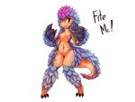  anthro blue_scales breasts digitigrade english_text female green_eyes mammal nude pangolin pussy scales simple_background solo text watsup white_background 