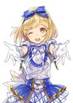  alternate_costume blonde_hair djeeta_(granblue_fantasy) gloves granblue_fantasy hair_ribbon kimi_to_boku_no_mirai one_eye_closed ribbon short_hair yuzuki_karu 