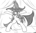  2015 cape chest_tuft clothing cutie_mark equine eyes_closed female feral friendship_is_magic fur greyscale hat horse mammal monochrome my_little_pony pony reiduran smile solo trixie_(mlp) tuft wizard_hat 