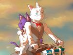  amaki_tsukishiro bike cat duo feline grocery hug male male/male mammal morenatsu peaceful shin_(morenatsu) sleeping smile sunset 