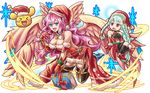  angel_wings archangel_metatron_(p&amp;d) blue_eyes book braid breasts cleavage dashinoya elbow_gloves garters gloves hair_ornament hat large_breasts light_valkyrie_(p&amp;d) long_hair medium_breasts multiple_girls pink_hair puzzle_&amp;_dragons red_eyes santa_costume santa_hat shynee_(p&amp;d) silver_hair thighhighs twin_braids valkyrie_(p&amp;d) wings 