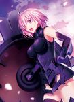  armor armored_dress fate/grand_order fate_(series) fuyuki_(neigedhiver) hair_over_one_eye highres mash_kyrielight purple_eyes purple_hair short_hair solo thighhighs 