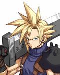  blonde_hair blue_eyes buster_sword cloud_strife final_fantasy final_fantasy_vii gloves male_focus parody solo spiked_hair style_parody sword toriyama_akira_(style) weapon yapo_(croquis_side) 
