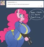  2015 anthro big_breasts breasts earth_pony english_text equine erect_nipples female friendship_is_magic gun horse huge_breasts mammal my_little_pony nipple_bulge nipples pinkie_pie_(mlp) pony ranged_weapon solo somescrub text weapon 
