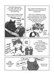  anthro backpack cat comic english_text feline greyscale hat human mammal maririn monochrome reading simple_background speech_bubble text white_background 