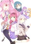  angel_beats! guitar hisako_(angel_beats!) instrument irie_(angel_beats!) iwasawa long_hair microphone multiple_girls scarf school_uniform sekine shiina_(angel_beats!) shinda_sekai_sensen_uniform short_hair takizawa_(disharmony530) tenshi_(angel_beats!) thighhighs yui_(angel_beats!) yuri_(angel_beats!) 