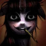  animated_gif artist_request biting_pencil horns horror_(theme) looking_at_viewer my_little_pony my_little_pony_friendship_is_magic no_humans open_mouth realistic solo teeth twilight_sparkle 