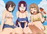  :d ^_^ bangs beach bikini bikini_top bindi black_eyes black_hair blue_swimsuit blush bracelet breasts bursting_breasts closed_eyes cloud collarbone competition_school_swimsuit day denim denim_skirt expressionless facial_mark forehead_mark frilled_bikini frills futagawa_(sengoku_collection) glasses grey_hair hair_between_eyes happy hips holding houjou_souun_(sengoku_collection) jewelry large_breasts lineup long_hair looking_at_viewer maeda_keiji_(sengoku_collection) miniskirt multiple_girls name_tag navel ocean on_ground one-piece_swimsuit opaque_glasses open_mouth outdoors parted_bangs pencil_skirt print_bikini purple_hair rimless_eyewear school_swimsuit sengoku_collection shadow shovel side-tie_bikini sitting skindentation skirt sky small_breasts smile squatting sweat swimsuit taut_clothes tenchisouha v_arms very_long_hair wariza water wavy_hair white_bikini wide_hips yellow_bikini 