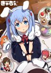  akaza_akari animal_ears bad_id bad_twitter_id blue_eyes blue_hair blush cat_ears doma_umaru fake_animal_ears fang food from_above gochuumon_wa_usagi_desu_ka? grin hair_ornament hamster_costume himouto!_umaru-chan idolmaster idolmaster_cinderella_girls kafuu_chino knees_together_feet_apart komaru looking_at_viewer macaron maekawa_miku minigirl multiple_girls ogipote pantyhose pastry sitting smile sparkling_eyes tiered_tray tippy_(gochiusa) twintails x_hair_ornament yuru_yuri 