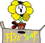  2015 animated bow box disposablechimera flower flowey_the_flower happy one_eye_closed plant pot_(disambiguation) shop undertale video_games wink 
