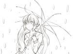  hatsune_miku highres lineart long_hair monochrome rain sketch solo twintails umbrella vocaloid yuzuki_kei 
