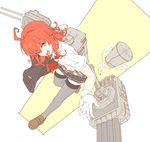  ahoge arashi_(kantai_collection) brown_eyes depth_charge gloves kantai_collection machinery ninimo_nimo open_mouth red_hair school_uniform skirt smile solo turret vest 