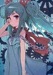  aqua_hair beatmania beatmania_iidx bemani chain dress hair_rings jubeat long_hair looking_at_viewer maud pink_eyes scarf solo twintails wakamizu 