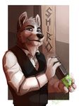  anthro beverage black_nose blue_eyes canine clothed clothing dog evilkitty3 food fur grey_fur hair husky looking_at_viewer male mammal shaker shiro shirt short_hair smile solo text vest white_fur 