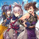  2boys blue_hair blush brown_eyes brown_hair fire_emblem fire_emblem_if gloves grey_hair hinata_(fire_emblem_if) long_hair multiple_boys oboro_(fire_emblem_if) open_mouth ponytail scar shuri_yasuyuki takumi_(fire_emblem_if) 