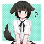  ? androgynous animal_ears black_hair blue_eyes blush bob_cut dog_ears dog_tail dogboy idolmaster idolmaster_side-m kagura_rei male_focus otoko_no_ko smile solo sr_soba tail 