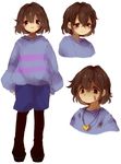  bad_id bad_tumblr_id blood blood_on_face blush brown_eyes brown_hair dark_persona dirty_clothes dirty_face dual_persona frisk_(undertale) hair_between_eyes heart heart_necklace jewelry koyashaka long_sleeves looking_at_viewer necklace pendant red_eyes shirt simple_background smile spoilers striped striped_shirt striped_sweater sweater undertale white_background 