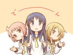  aki_inu blonde_hair commentary_request hinata_yukari ichii_yui multiple_girls nonohara_yuzuko open_mouth school_uniform school_uniform_(yuyushiki) serafuku smile yellow_eyes yuyushiki 