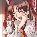  amino_(tn7135) bad_id bad_pixiv_id brown_hair closed_eyes hair_tubes hakurei_reimu laughing open_mouth signature solo tears touhou upper_body 