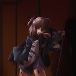  blood blood_from_mouth bloody_clothes bloody_weapon fate_(series) injury japanese_clothes katana kimono koha-ace looking_at_viewer migiha official_style okita_souji_(fate) okita_souji_(fate)_(all) pink_hair short_kimono solo sword type-moon weapon 