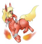  areola blonde_hair breasts codeine female fur hair invalid_tag looking_at_viewer navel nintendo nipples nude pok&eacute;mon red_fur simple_background smile solo taur video_games white_background 