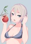  apple bikini_top black_eyes blonde_hair breasts food fruit idolmaster idolmaster_cinderella_girls jewelry johnny_funamushi looking_at_viewer shiomi_shuuko short_hair small_breasts solo 