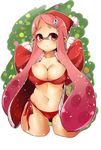  bikini blush bobblehat breasts christmas coat collarbone cropped_legs curvy domino_mask groin hair_ornament hairpin hat highres inkling large_breasts long_hair long_sleeves looking_at_viewer mask midriff navel open_clothes open_coat pink_hair red_bikini santa_costume santa_hat side-tie_bikini sleeves_past_wrists smile solo sparkle splatoon_(series) splatoon_1 standing stomach swimsuit tentacle_hair thick_thighs thighs uzura_kazuhisa very_long_hair white_background 