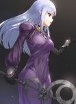  black_background blue_eyes blue_hair breasts caster fate/stay_night fate_(series) gloves hips kfr long_hair medium_breasts pointy_ears solo staff 