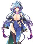  bare_shoulders blue_hair breasts cleavage hair_ornament hikage_eiji koihime_musou large_breasts long_hair looking_at_viewer multicolored_hair purple_eyes purple_hair revealing_clothes simple_background smile solo twintails very_long_hair 
