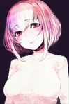  :o blush breasts eyebrows_visible_through_hair hair_between_eyes highres large_breasts looking_at_viewer original parted_lips pink_eyes pink_hair purple_background red_eyes short_hair simple_background sketch solo solopipb upper_body 