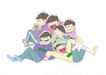  :3 arm_around_shoulder blush_stickers brothers brown_eyes brown_hair cat chin_rest closed_eyes esper_nyanko heart heart_in_mouth hood hoodie male_focus matsuno_choromatsu matsuno_ichimatsu matsuno_juushimatsu matsuno_karamatsu matsuno_osomatsu matsuno_todomatsu messy_hair multiple_boys official_art osomatsu-kun osomatsu-san pants reclining sandals sextuplets shitara_masako shorts siblings simple_background sitting sleeves_past_wrists slippers smile socks sunglasses track_pants watermark white_background 