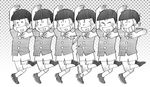  bowl_cut brothers child closed_eyes gradient gradient_background grey_background greyscale heart heart_in_mouth male_focus matching_outfit matsuno_choromatsu matsuno_ichimatsu matsuno_juushimatsu matsuno_karamatsu matsuno_osomatsu matsuno_todomatsu monochrome mujiro multiple_boys osomatsu-kun polka_dot polka_dot_background sextuplet_(osomatsu-kun) sextuplets sheeeh! short_sleeves shorts siblings simple_background smile wing_collar 